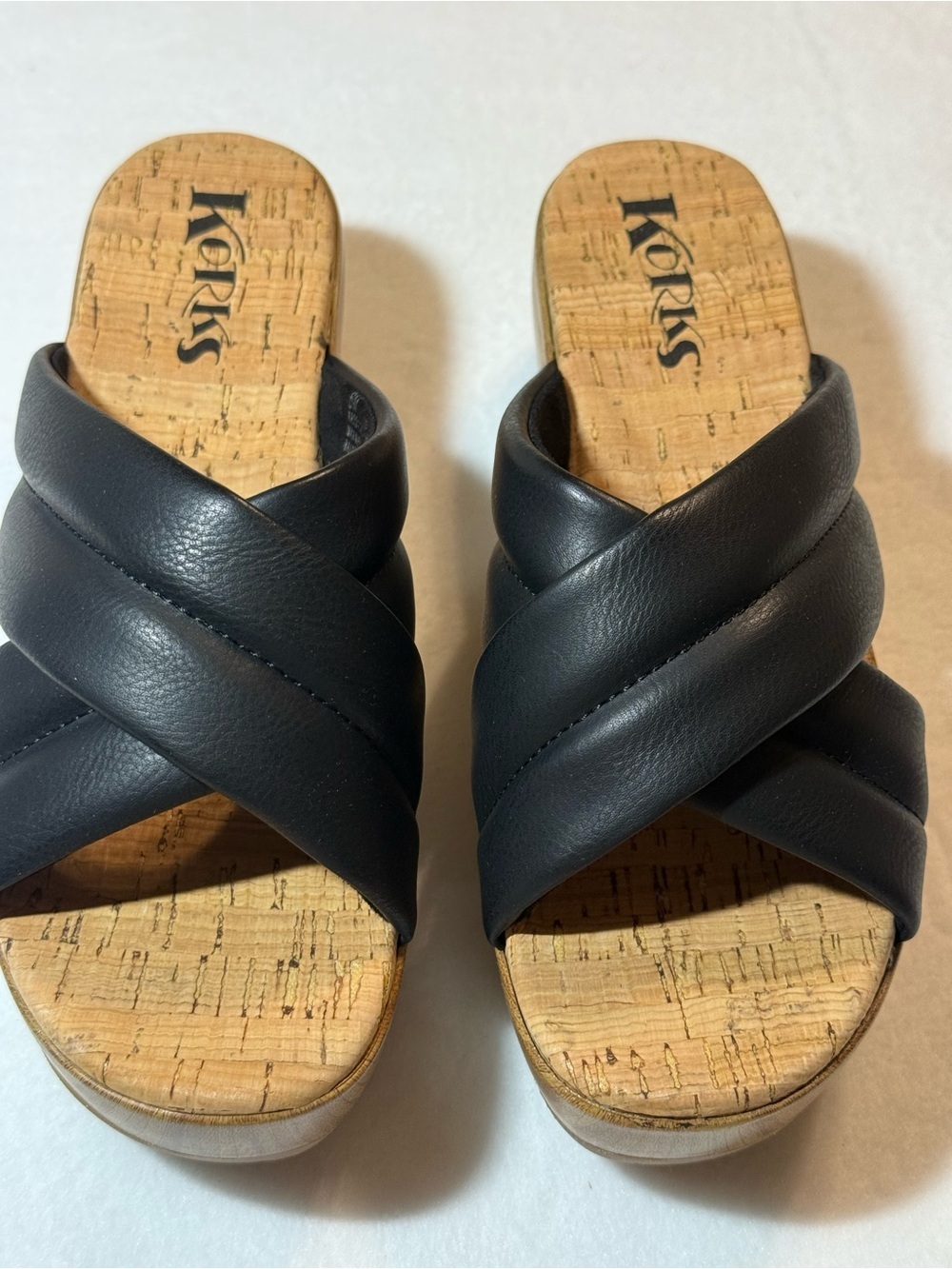 New Korks Faith Platform Wedge Sandals. Black. Size 7M & 10 M